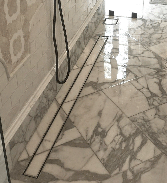 Stunning application of LUXE Tile Insert linear drain by Regency